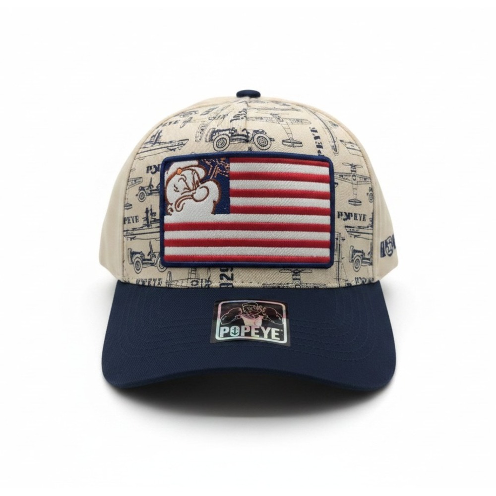 Popeye the Sailor Man 4350 District Snapback Hat Navy Cream American Flag NWT